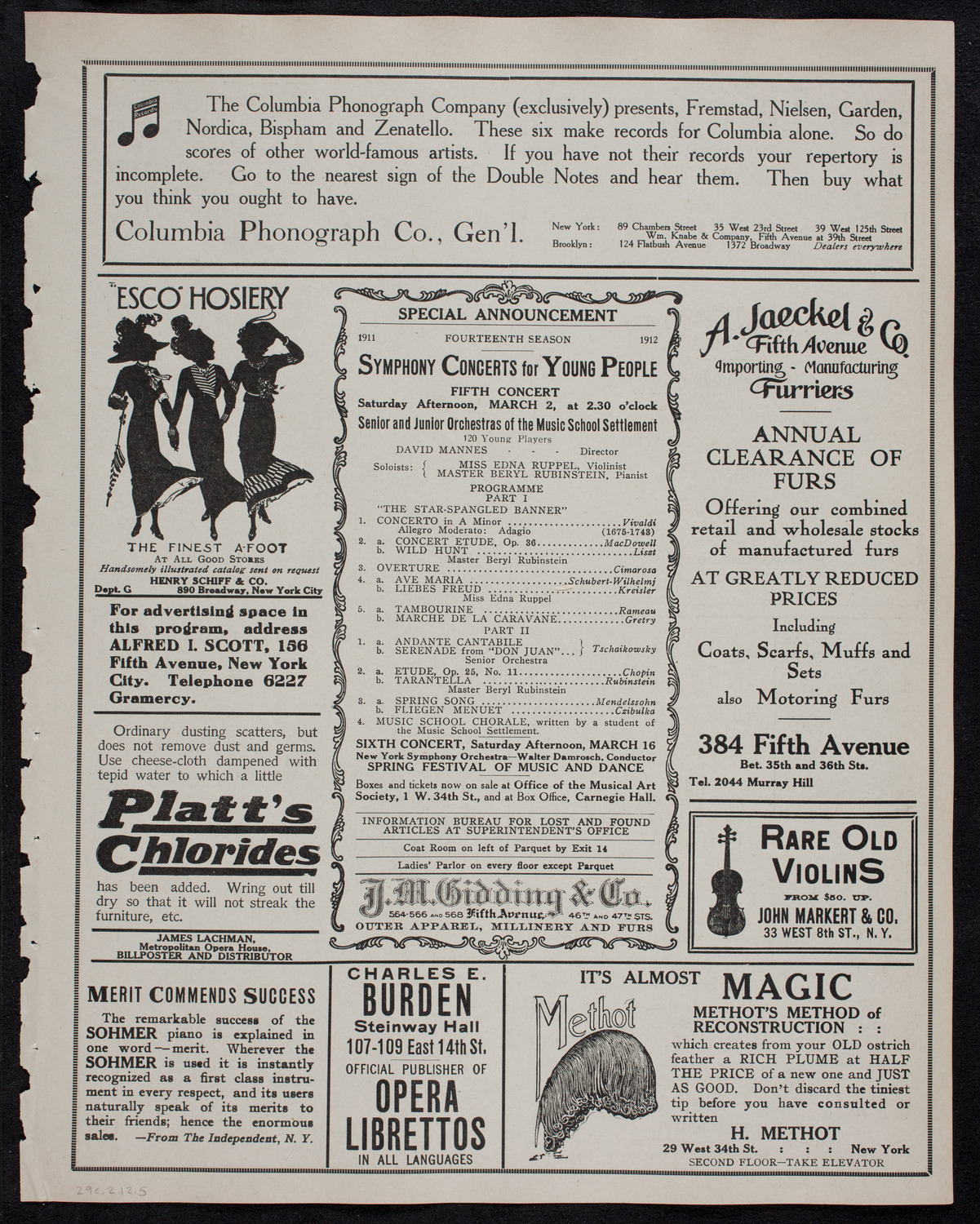 New York Philharmonic, February 29, 1912, program page 9