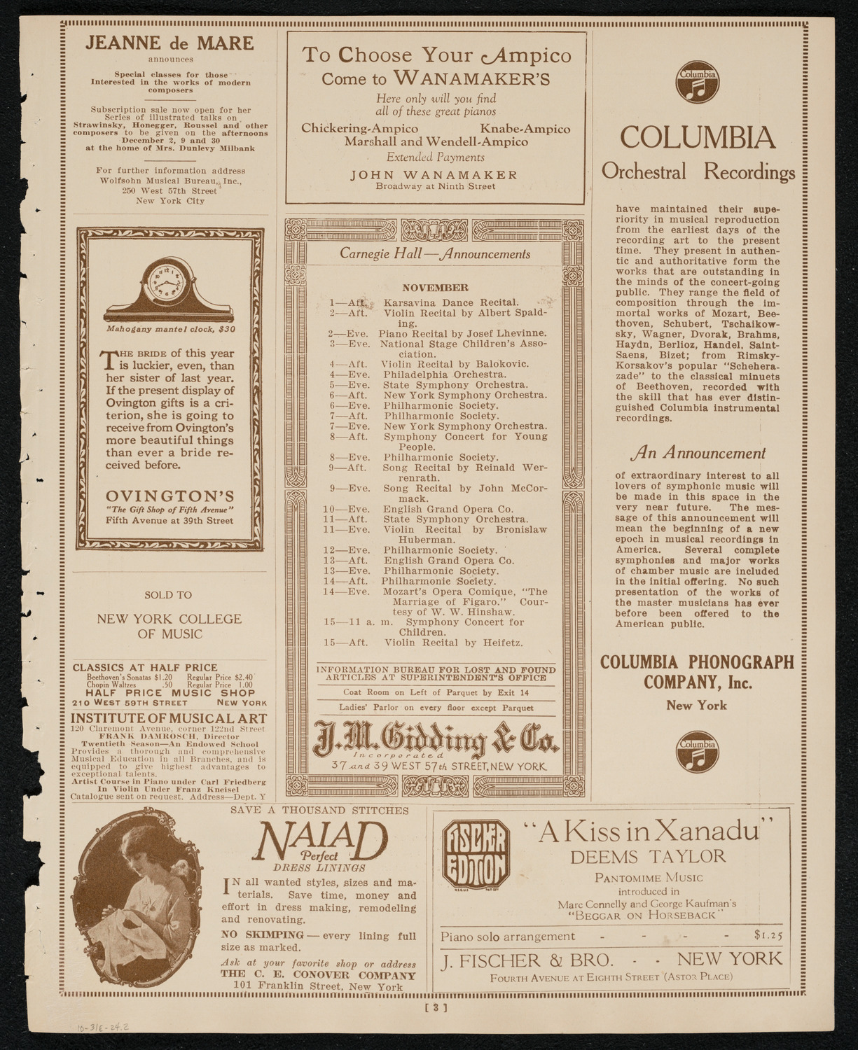 New York Symphony Orchestra, October 31, 1924, program page 3