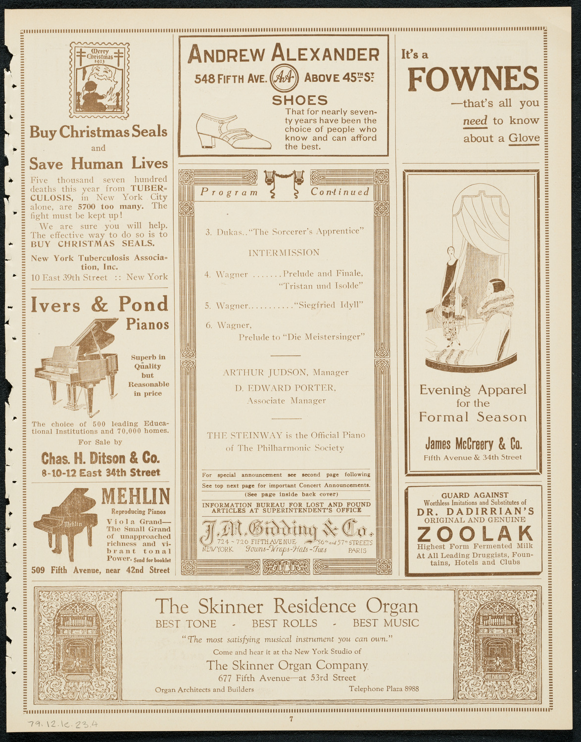 New York Philharmonic, December 1, 1923, program page 7