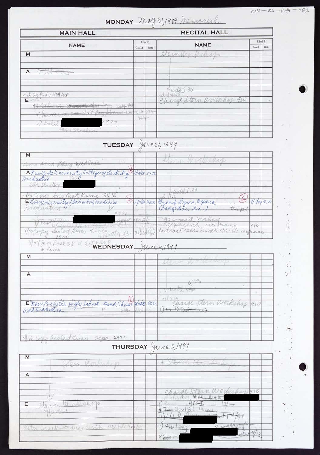 Carnegie Hall Booking Ledger, volume 44, page 82