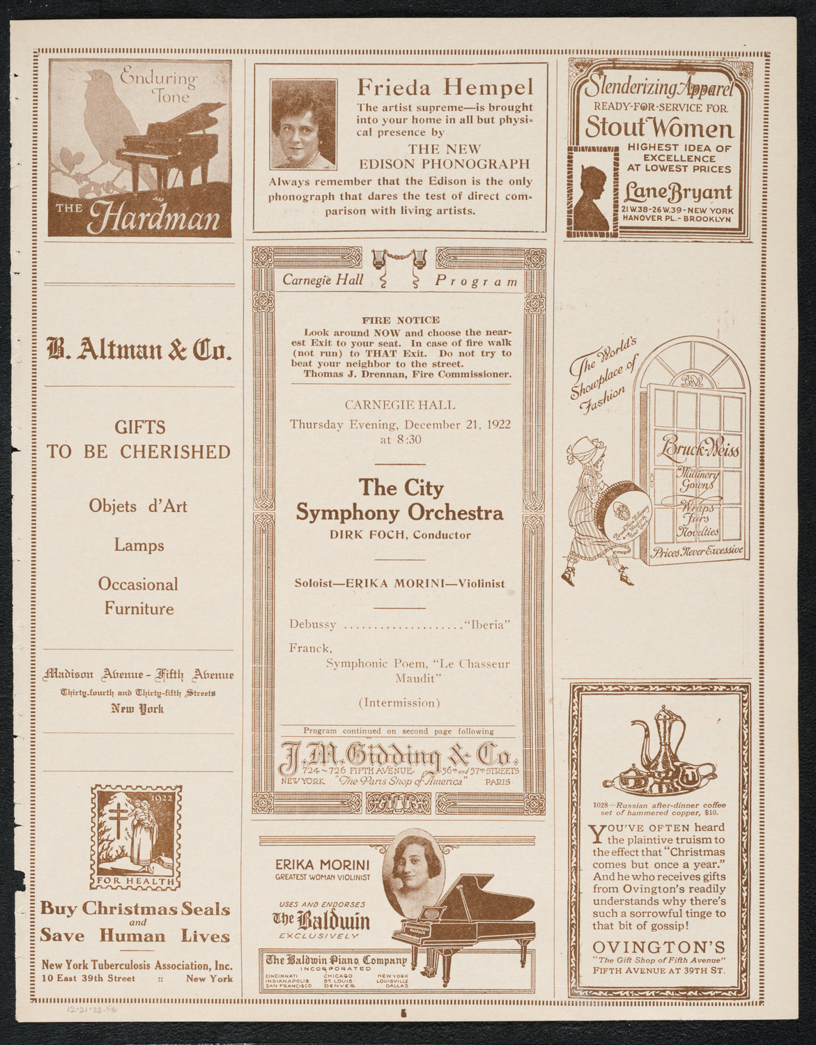 City Symphony Orchestra, December 21, 1922, program page 5