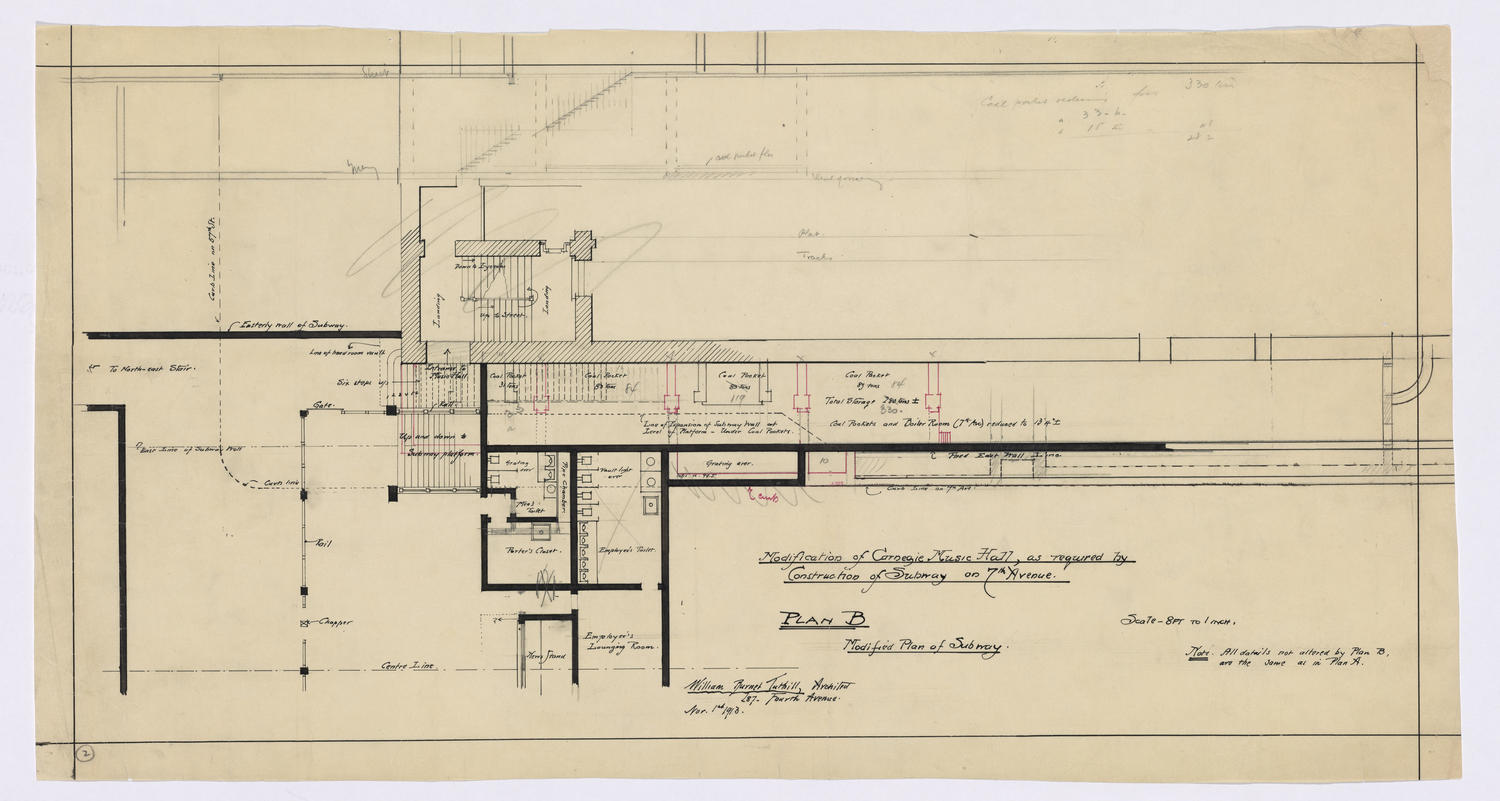 Modification of Carnegie Music Hall, as required by construction of subway on 7th Avenue, 1913