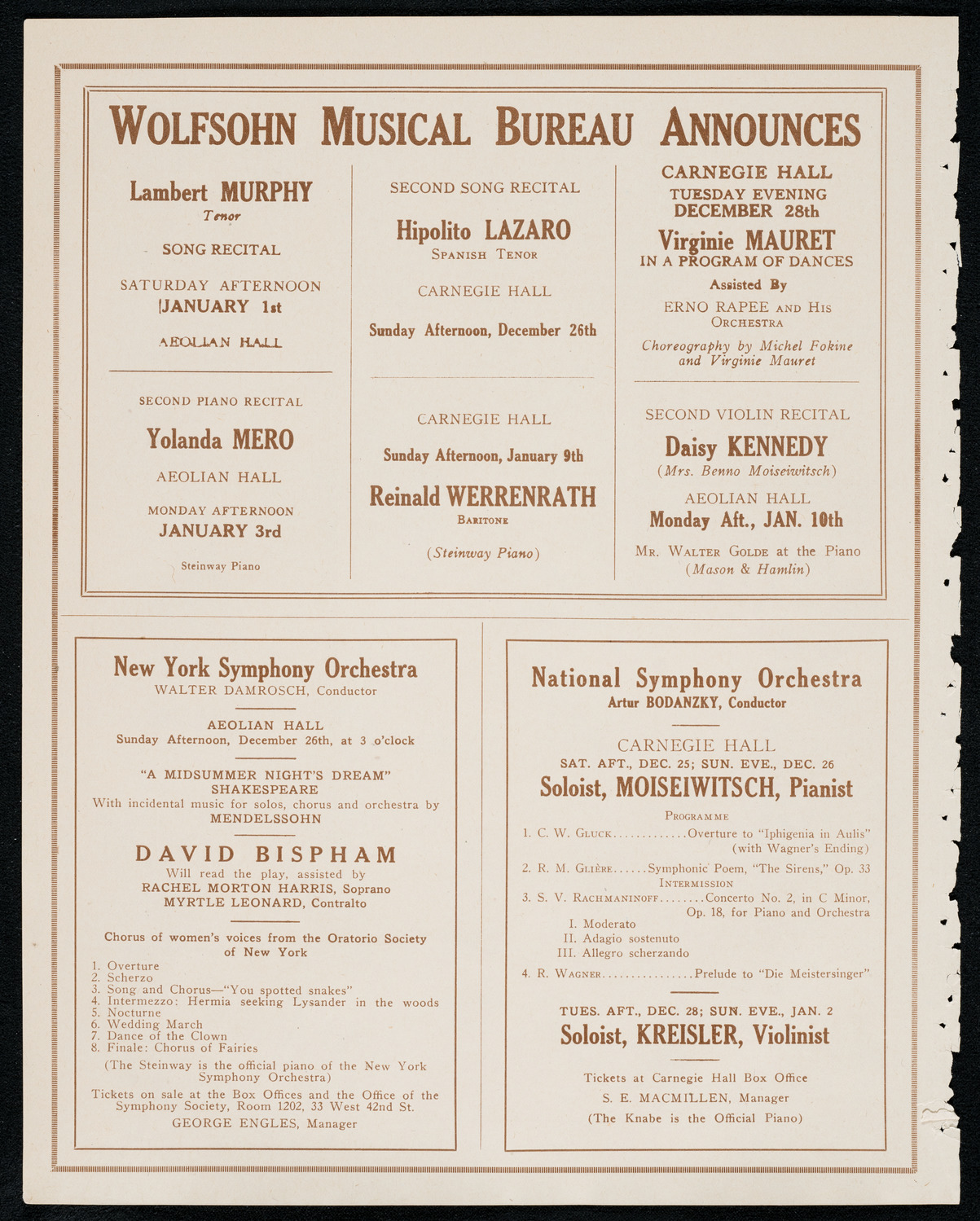 Mishel Piastro, Violin, December 25, 1920, program page 8