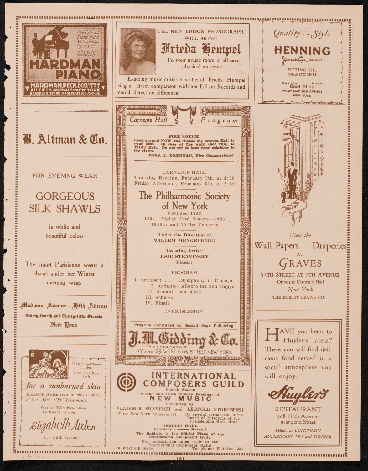 New York Philharmonic, February 5, 1925, program page 5