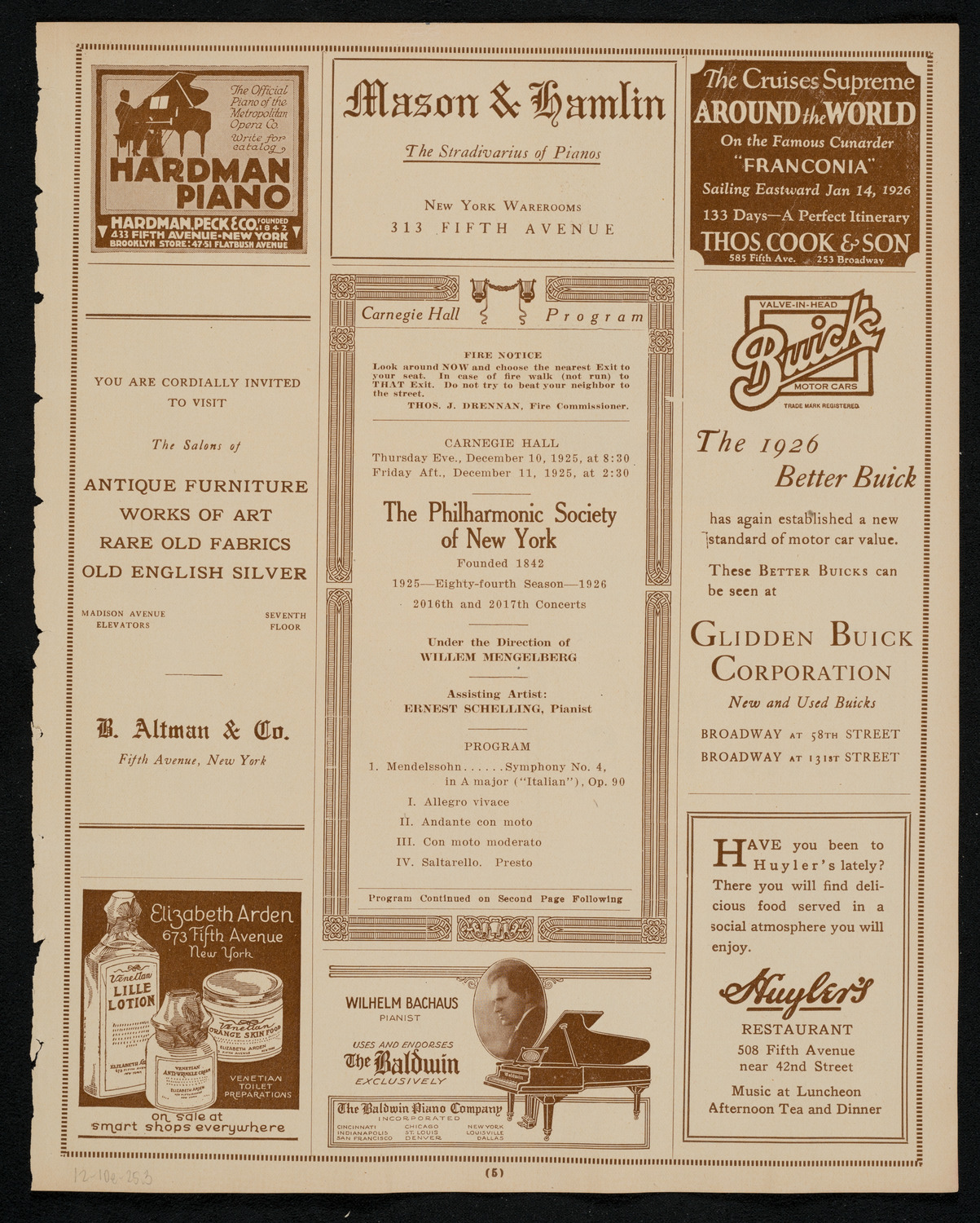 New York Philharmonic, December 10, 1925, program page 5