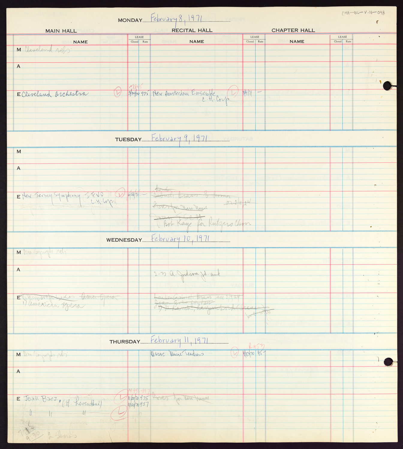 Carnegie Hall Booking Ledger, volume 16, page 48