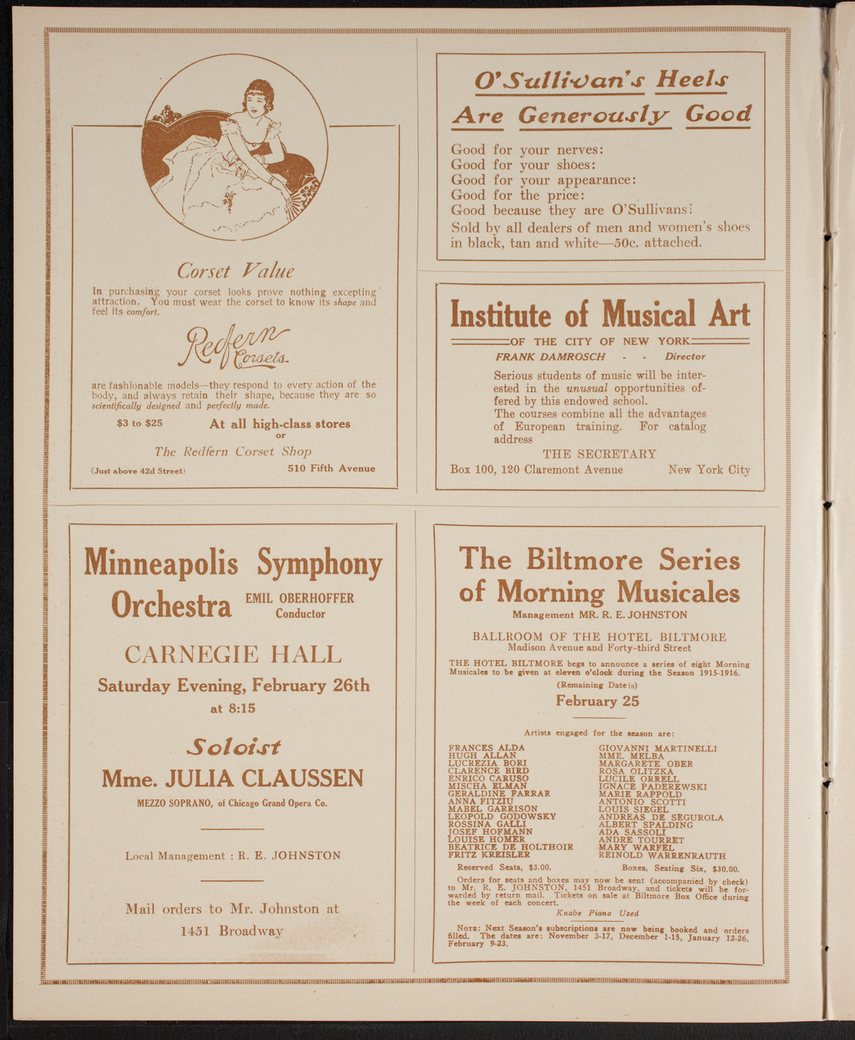 New York Philharmonic, February 24, 1916, program page 2