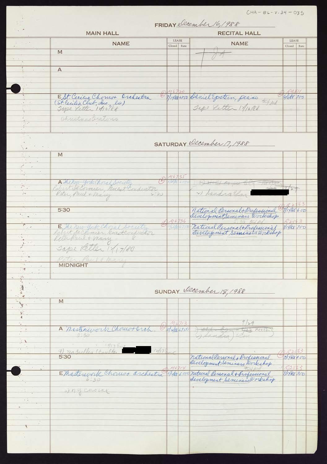 Carnegie Hall Booking Ledger, volume 34, page 35