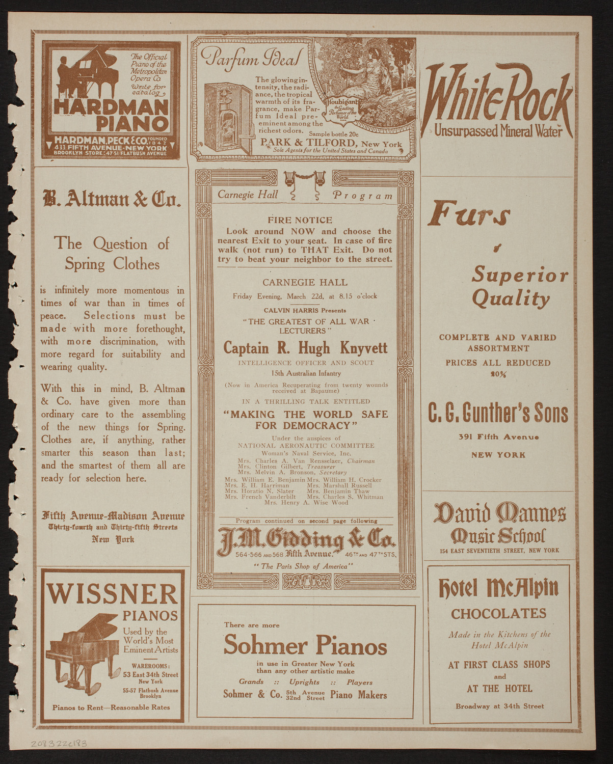 Lecture by Captain R. Hugh Knyvett, March 22, 1918, program page 5
