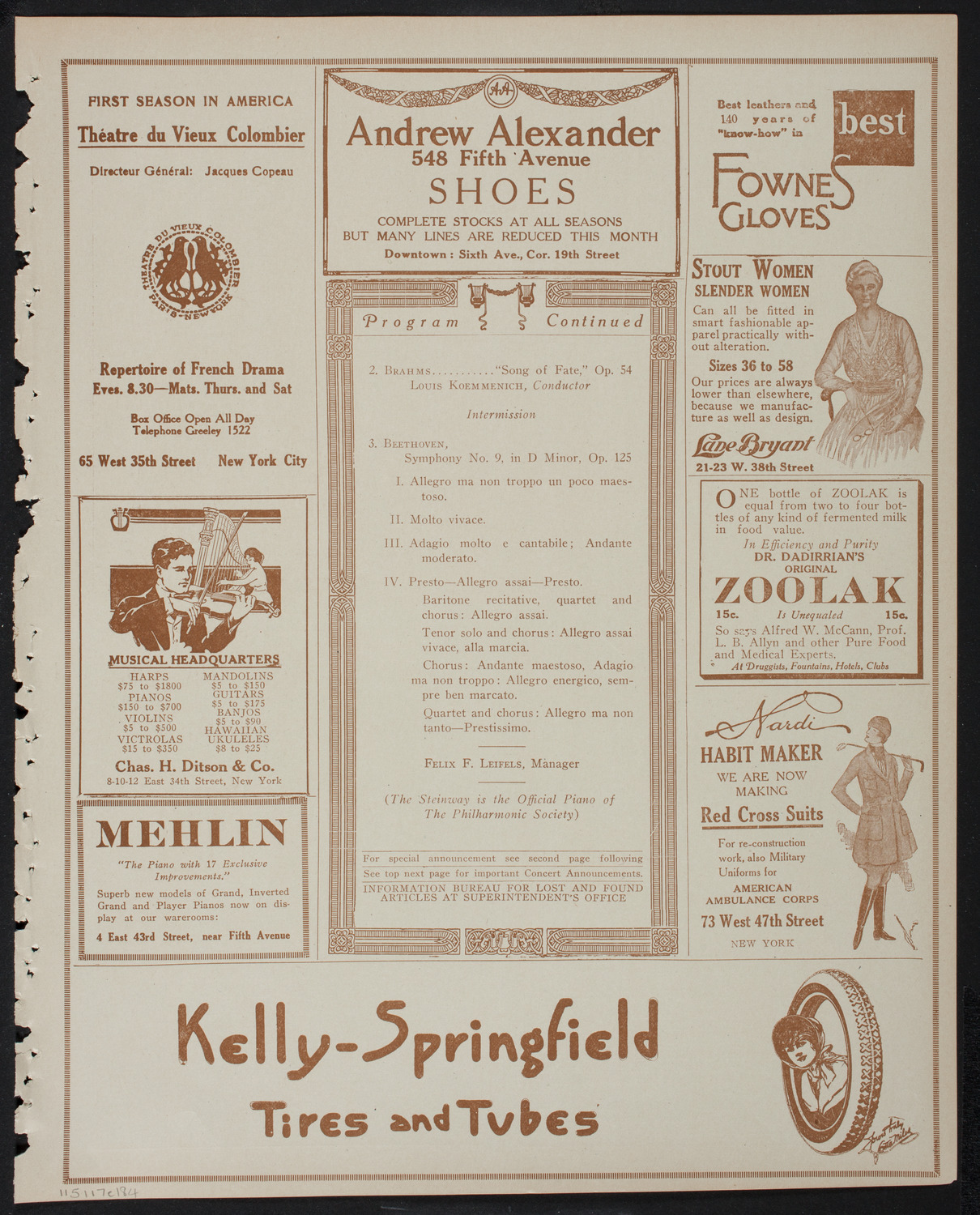 New York Philharmonic: Beethoven-Brahms Festival, January 17, 1918, program page 7