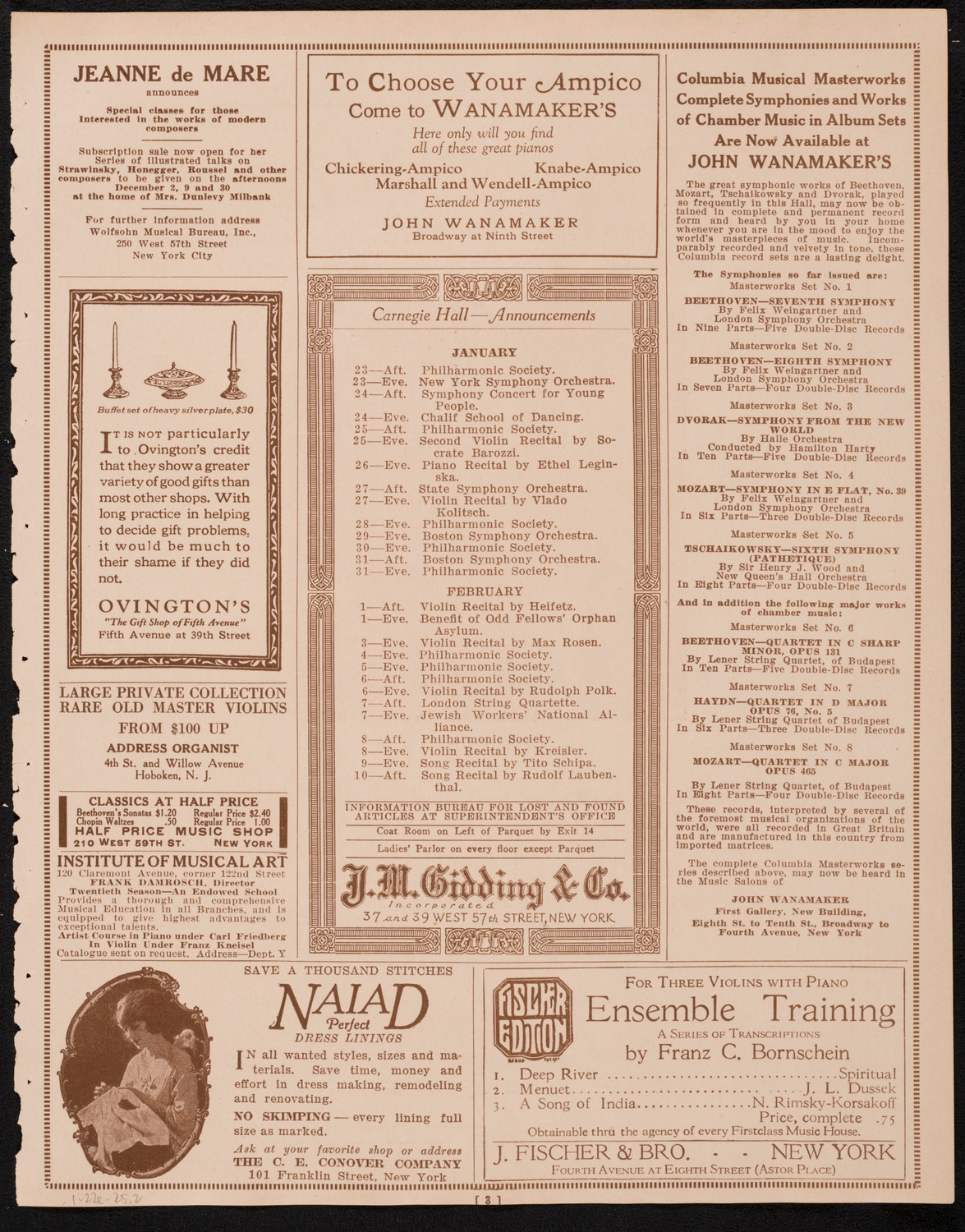 New York Philharmonic, January 22, 1925, program page 3