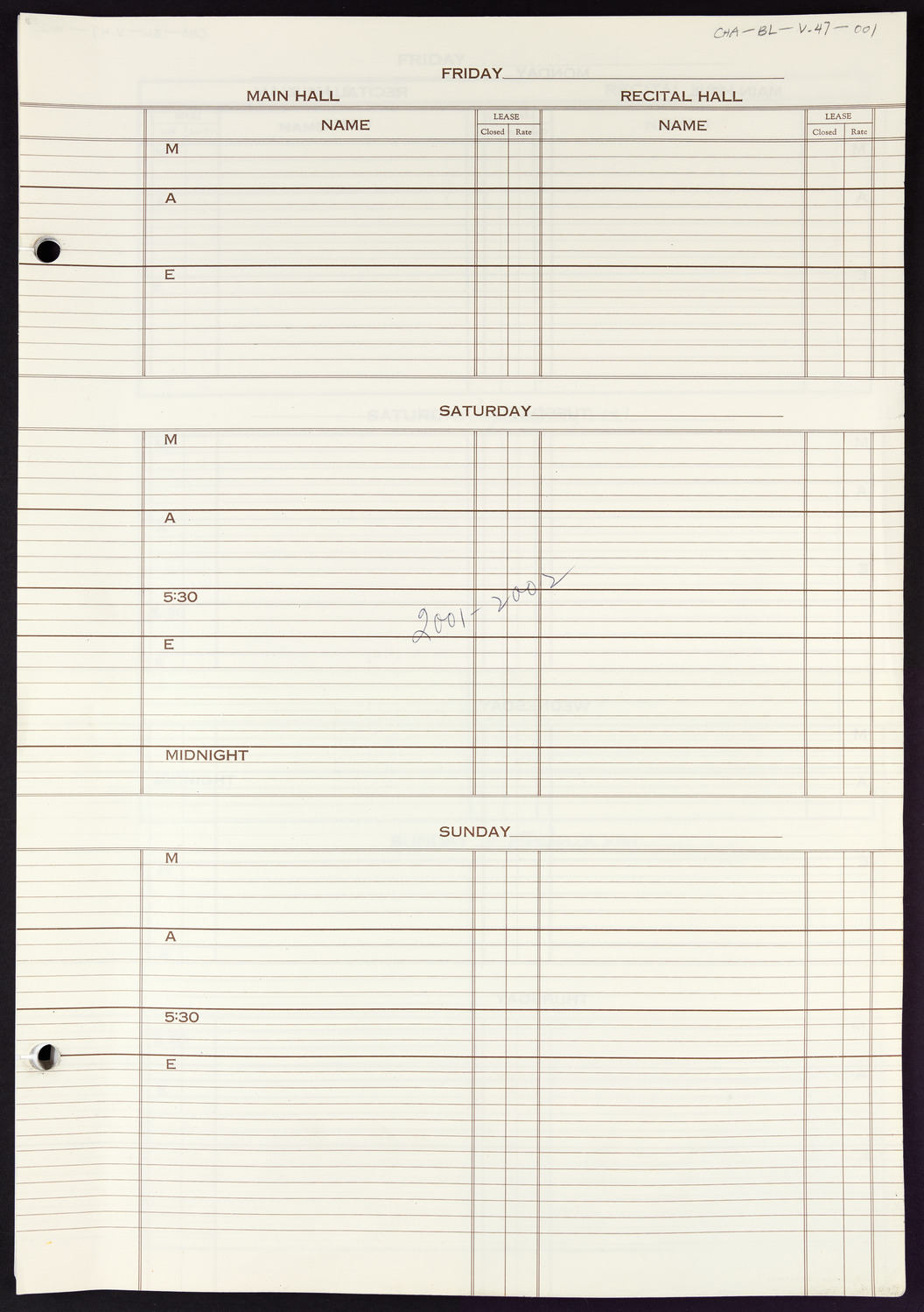 Carnegie Hall Booking Ledger, volume 47, page 1
