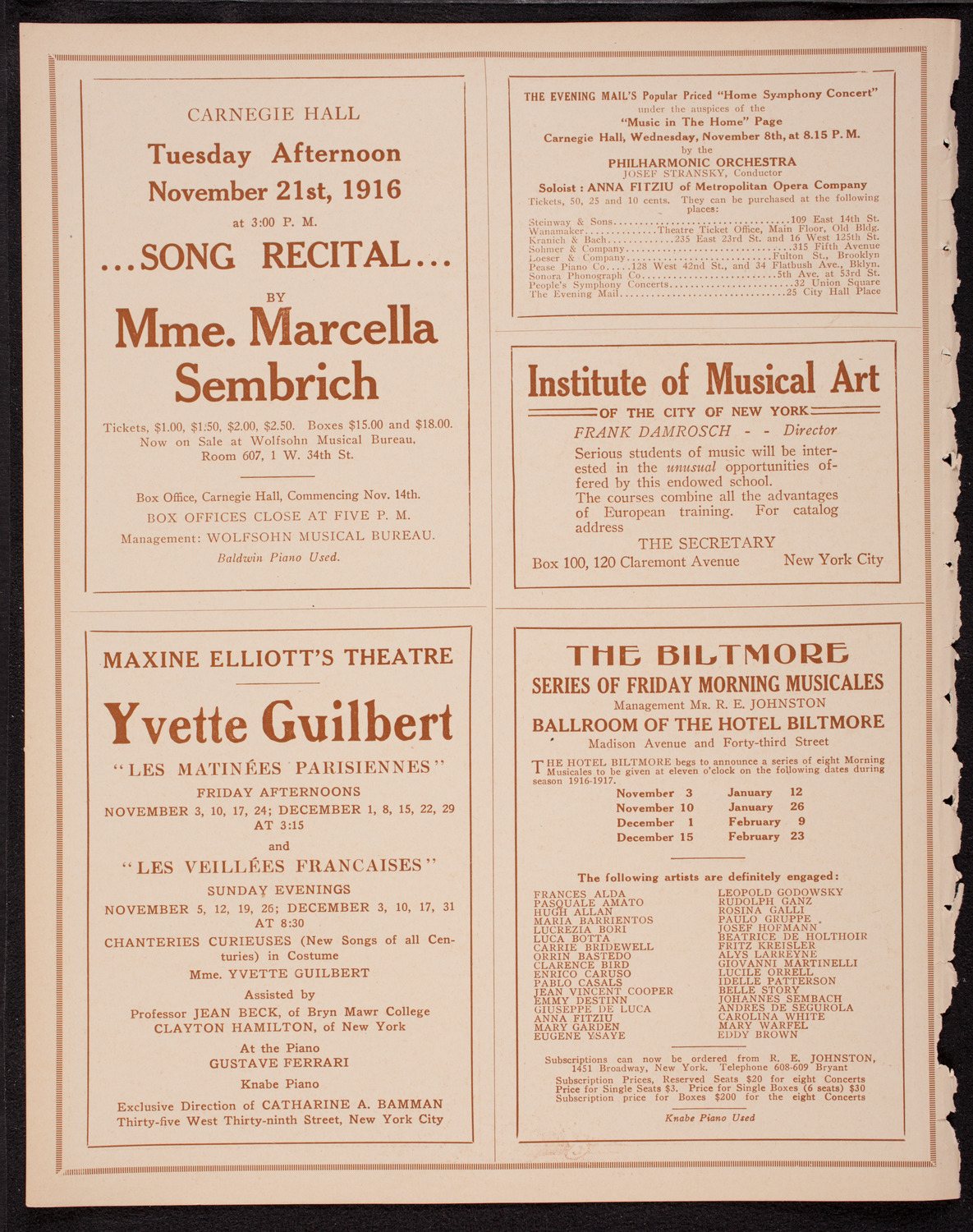 Boston Symphony Orchestra, November 4, 1916, program page 2