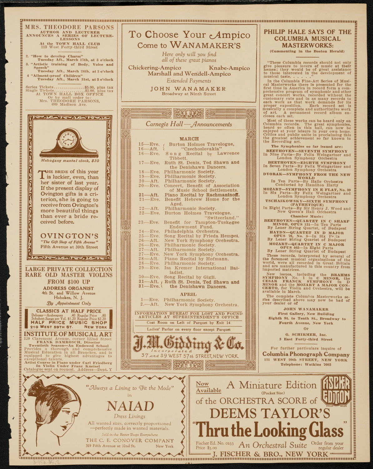 Jascha Heifetz, Violin, March 15, 1925, program page 3