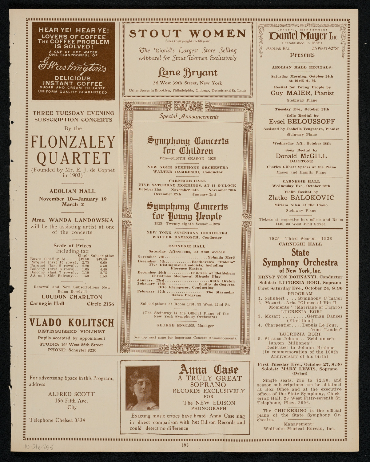 State Symphony Orchestra of New York, October 21, 1925, program page 9