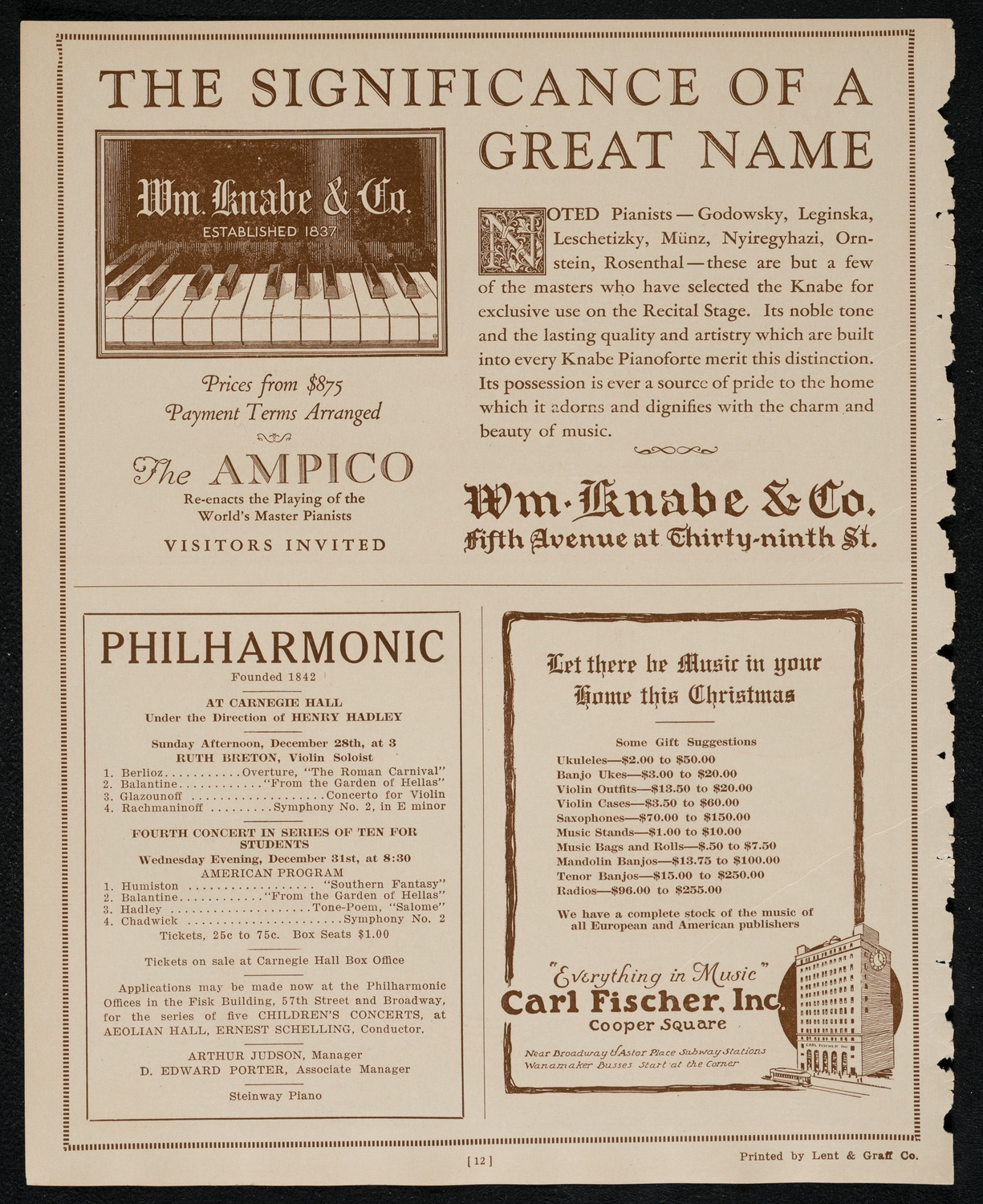 Chanuka Concert for the Benefit of the Rabbi Jacob Joseph School, December 21, 1924, program page 12