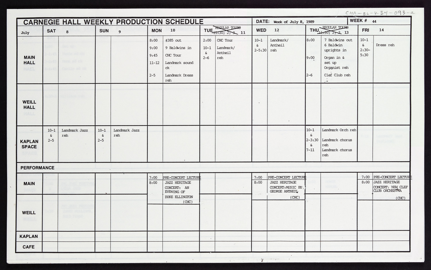 Carnegie Hall Booking Ledger, volume 34, page 93a