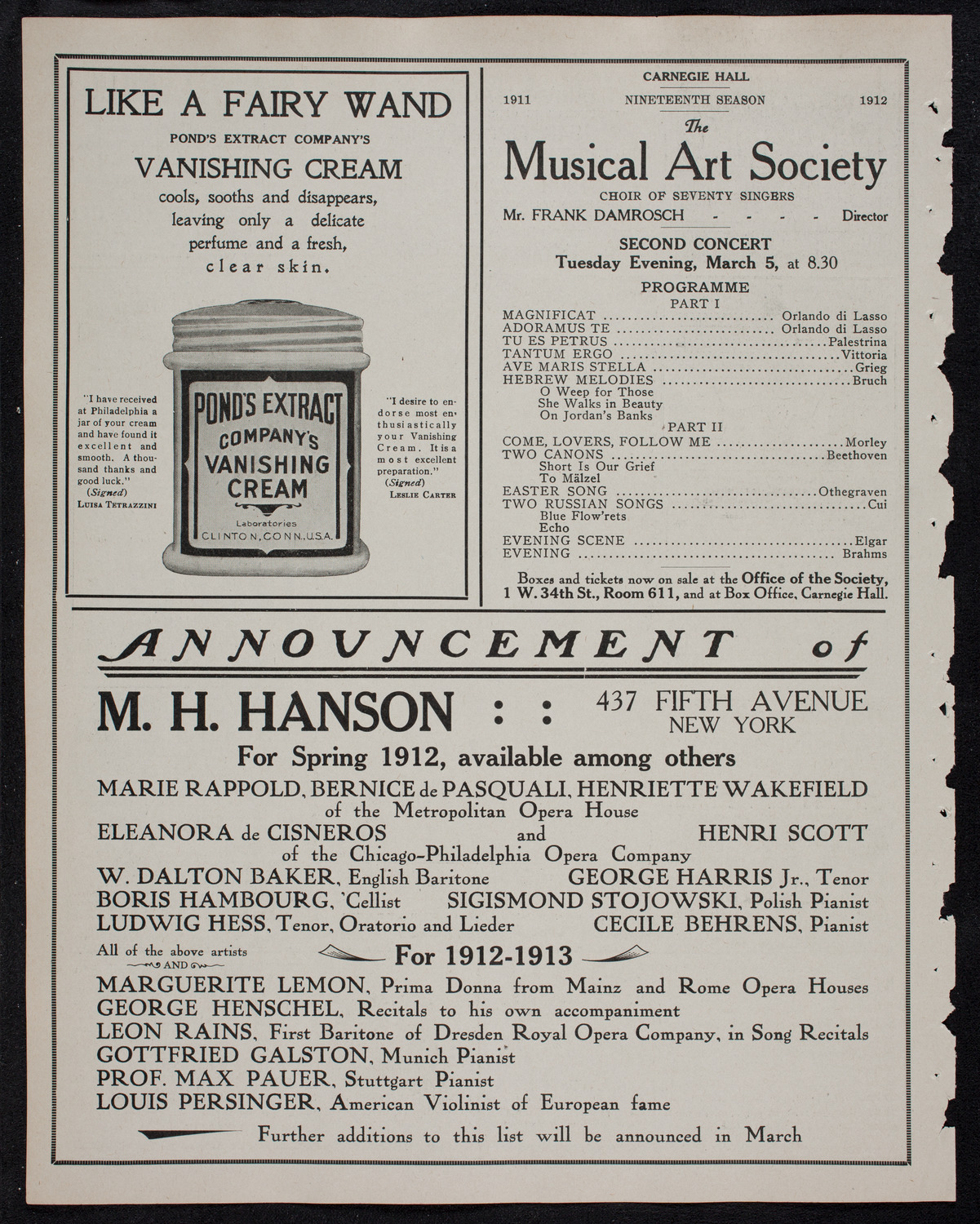 Boston Symphony Orchestra, February 24, 1912, program page 8