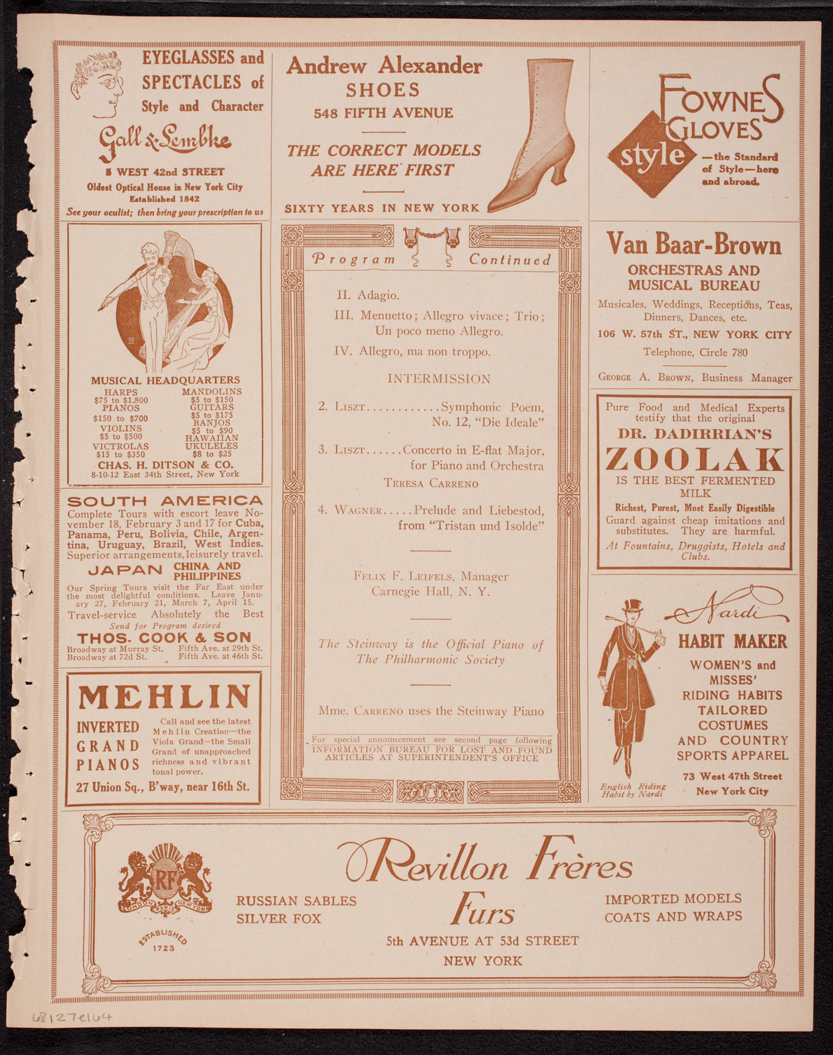 New York Philharmonic, December 7, 1916, program page 7