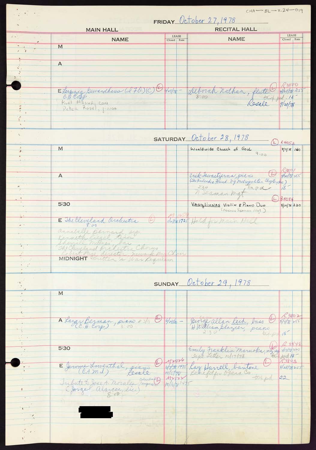 Carnegie Hall Booking Ledger, volume 24, page 19