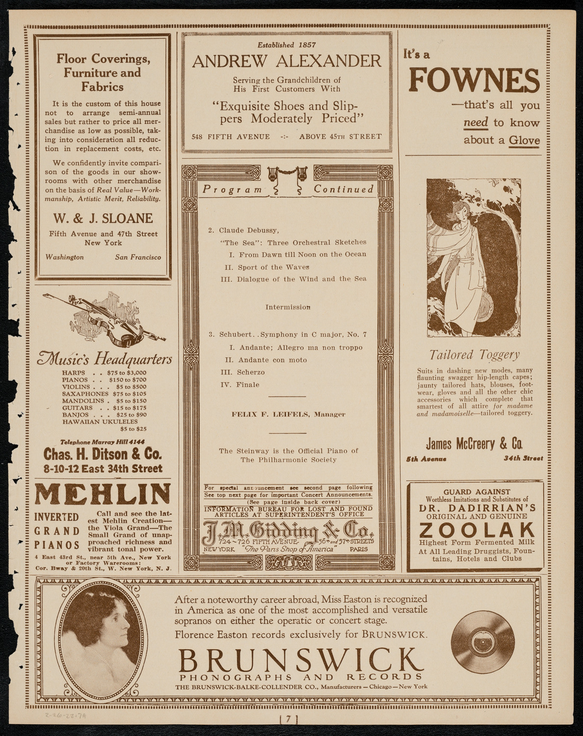 New York Philharmonic, February 26, 1922, program page 7