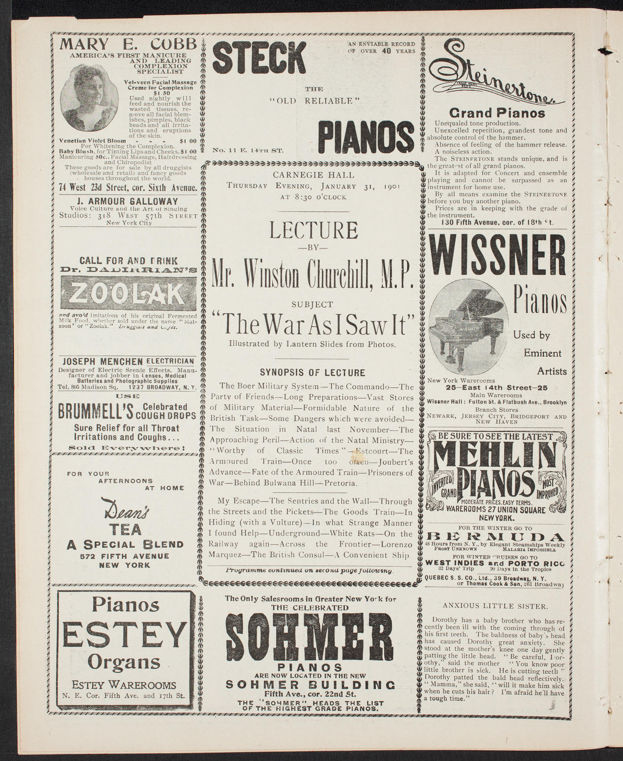 Lecture by Winston Churchill, January 31, 1901, program page 4