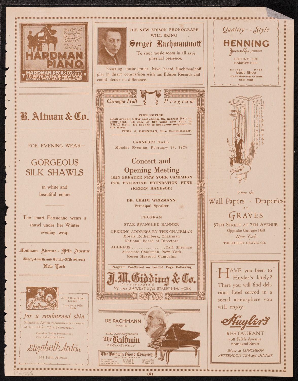 Greater New York Campaign for Palestine Foundation Fund Concert and Meeting, February 16, 1925, program page 5