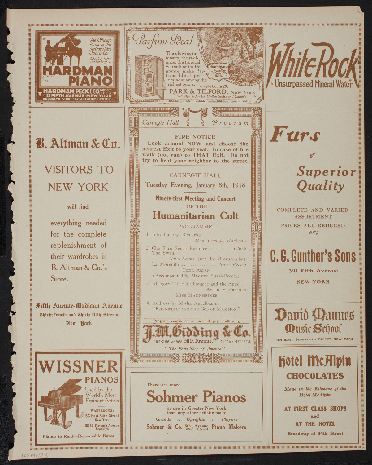 Meeting: The Humanitarian Cult, January 8, 1918, program page 5