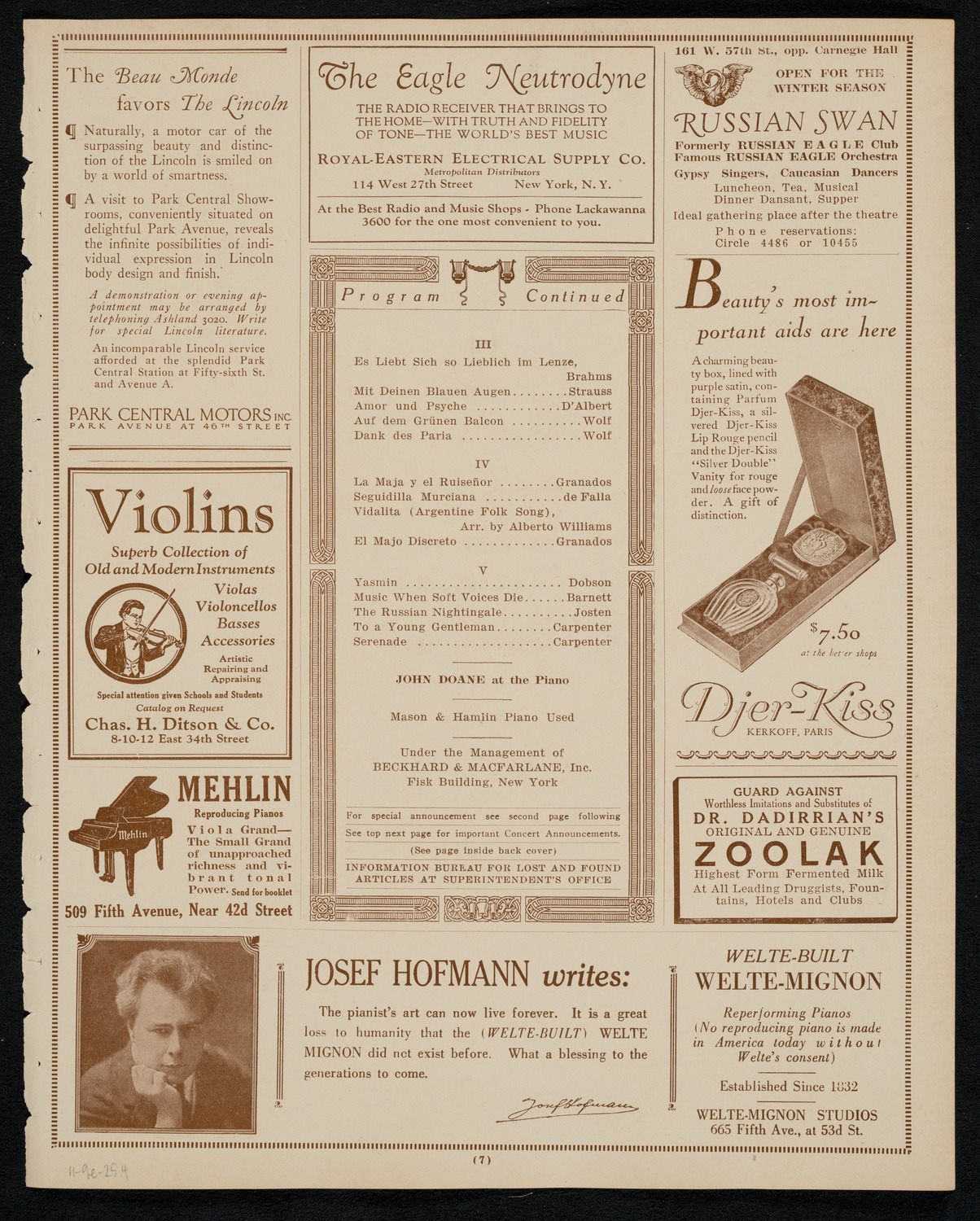 Esther Dale, Soprano, November 9, 1925, program page 7