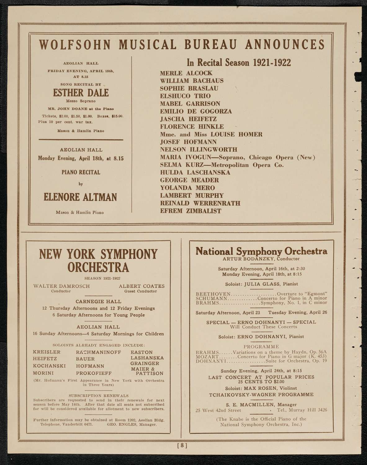 Rudolph Bochco, Violin, April 14, 1921, program page 8