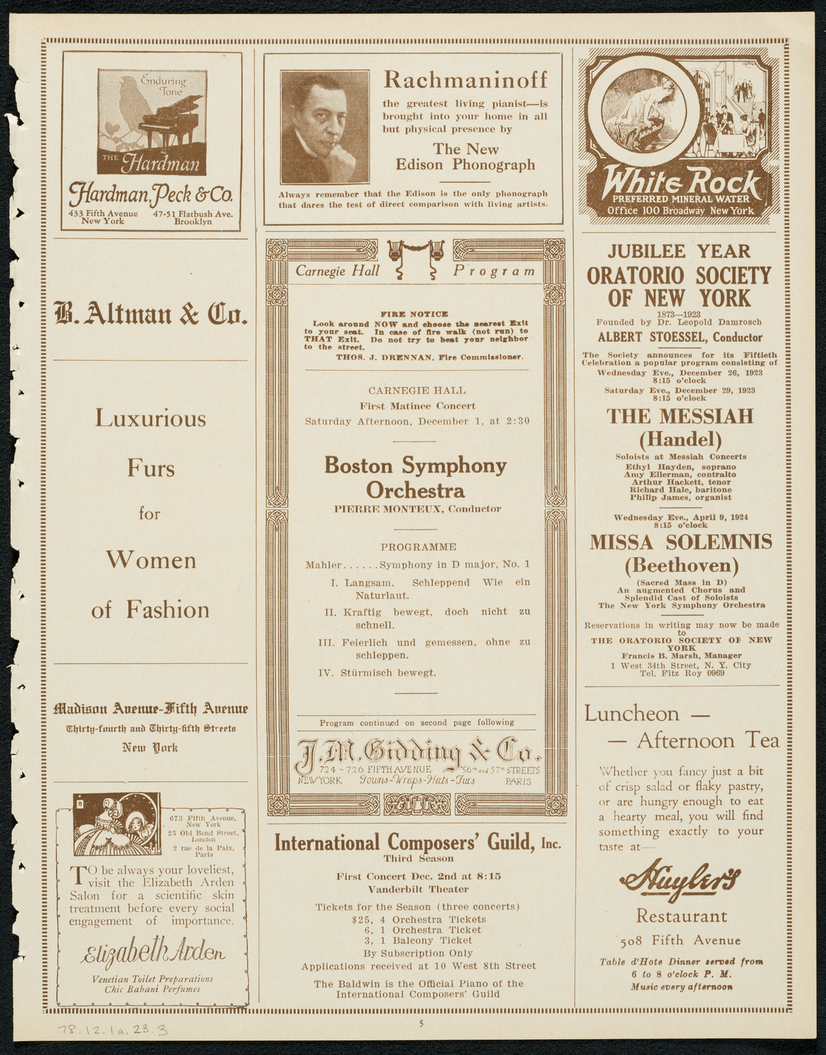 Boston Symphony Orchestra, December 1, 1923, program page 5