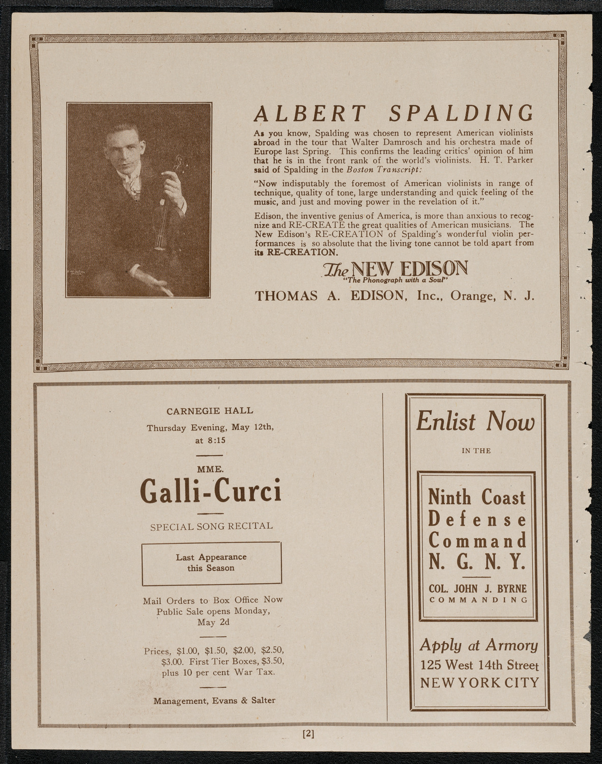 National Symphony Orchestra, May 3, 1921, program page 2