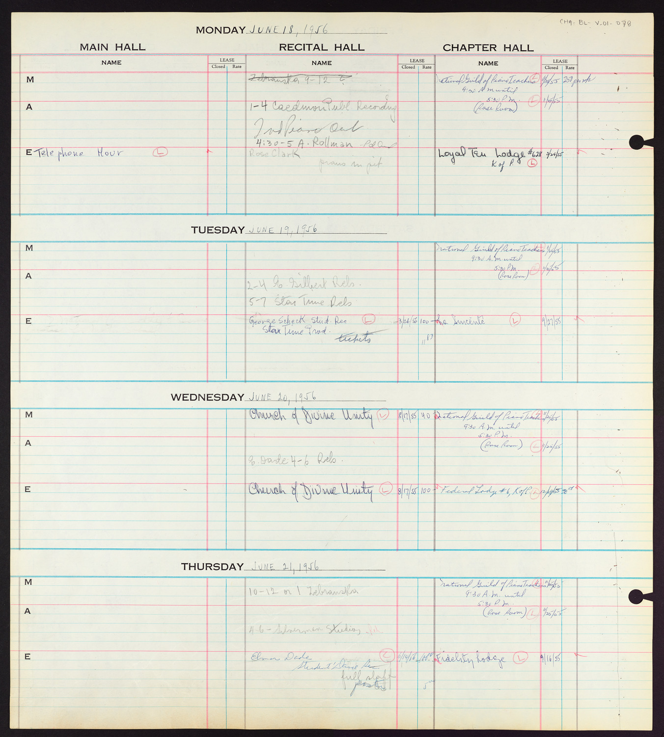 Carnegie Hall Booking Ledger, volume 1, page 78