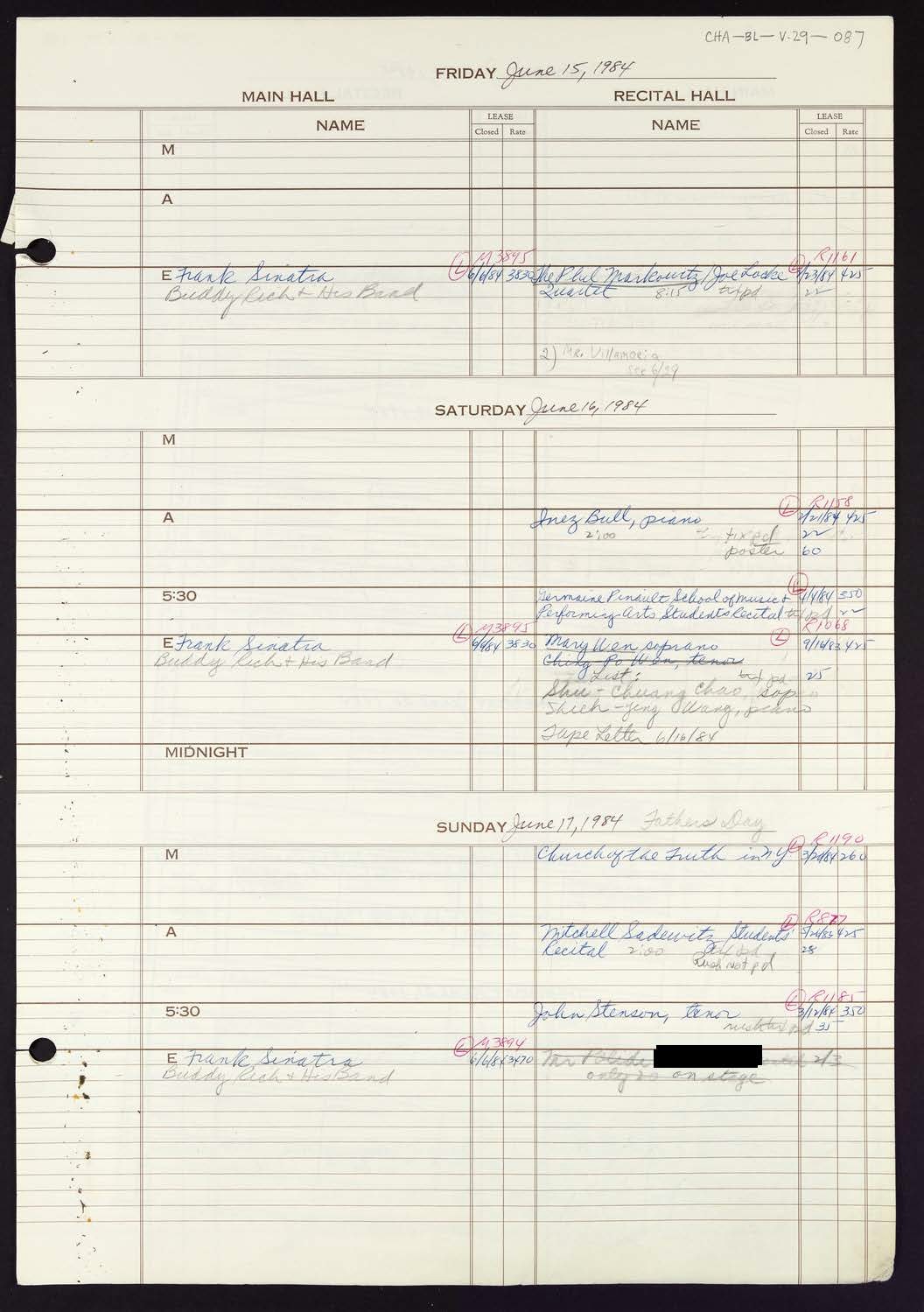 Carnegie Hall Booking Ledger, volume 29, page 87