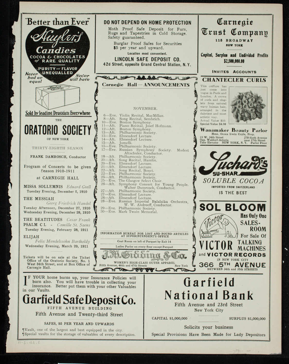 People's Symphony Concert, November 6, 1910, program page 3
