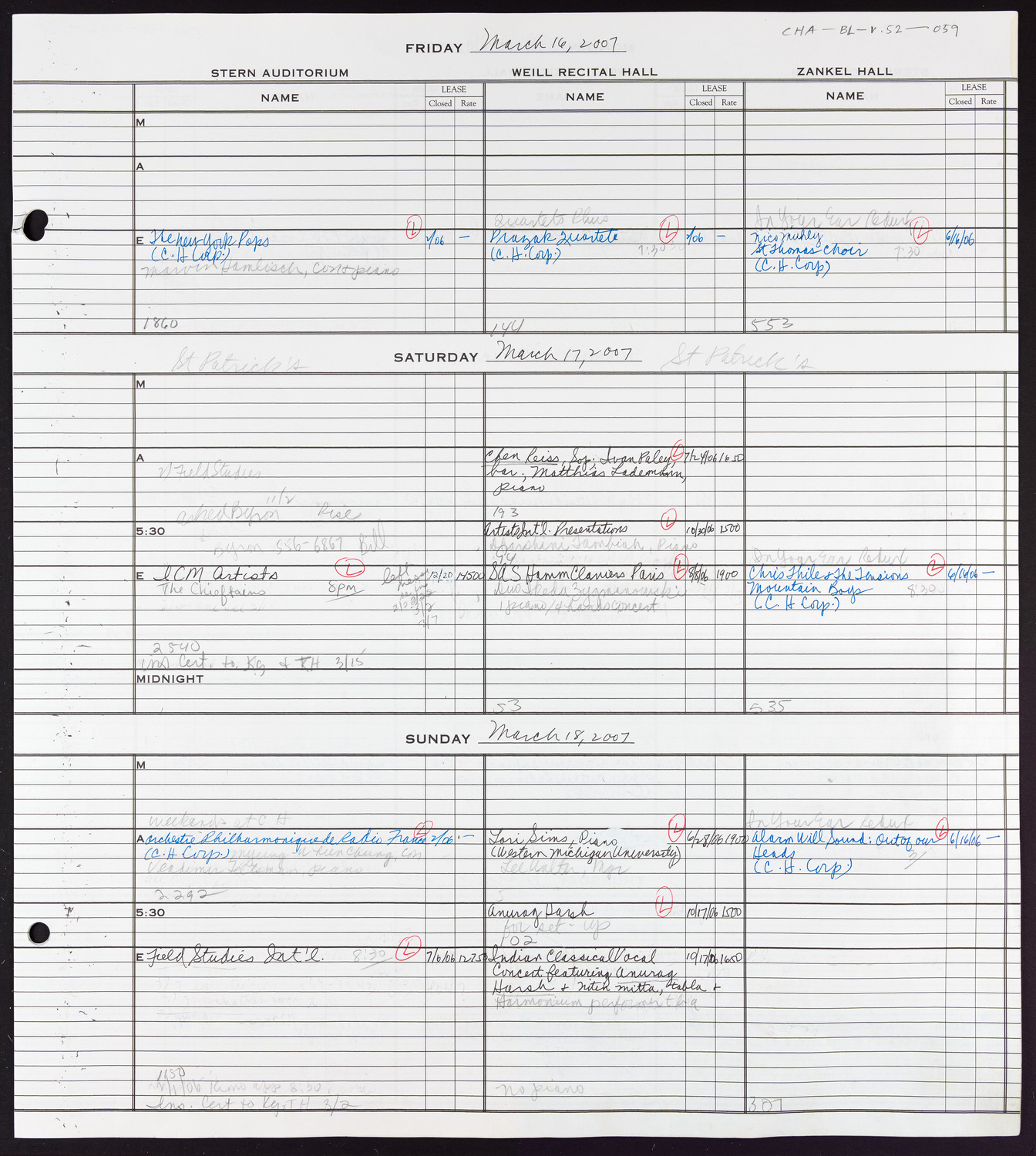 Carnegie Hall Booking Ledger, volume 52, page 59