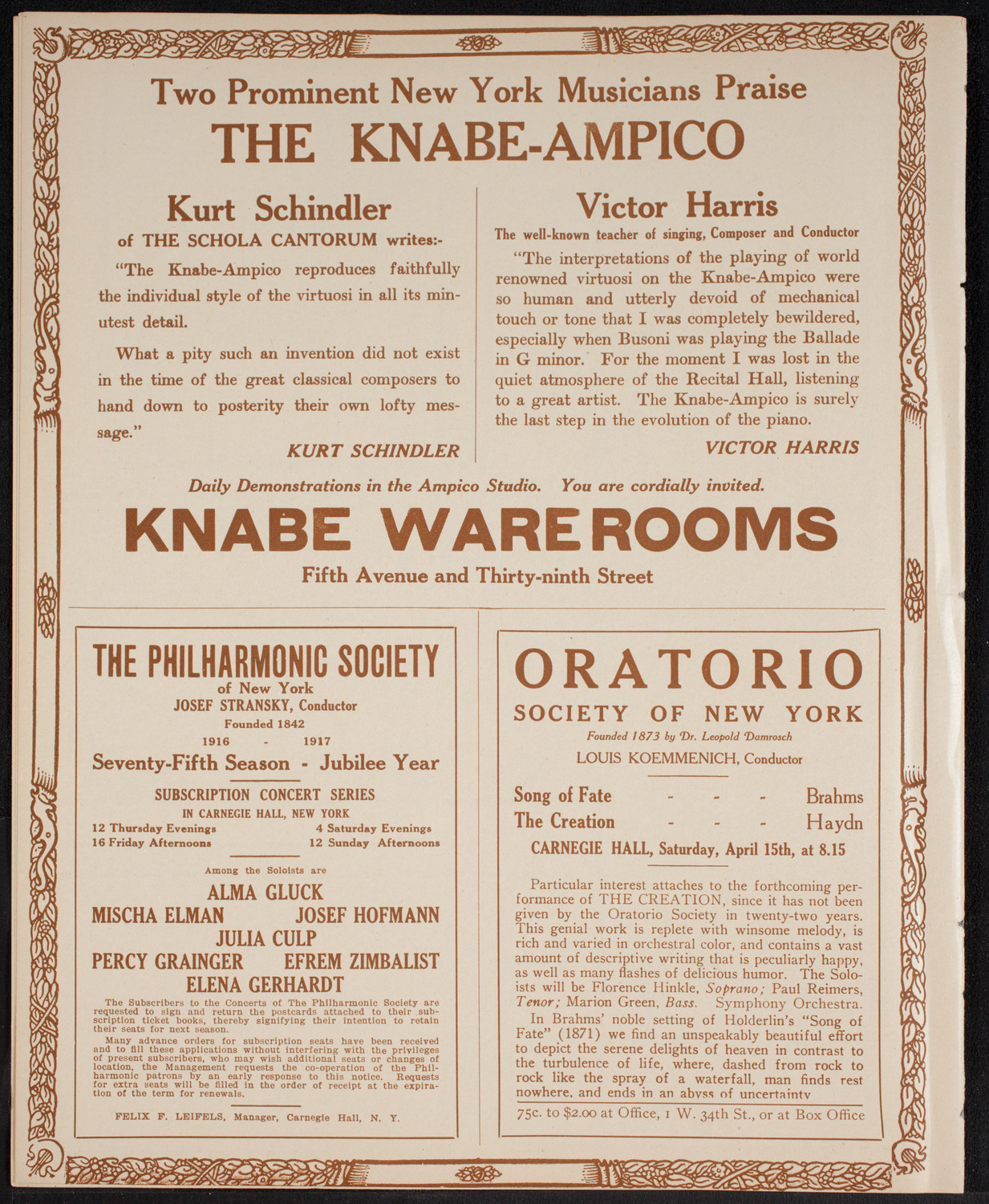 Fritz Kreisler, Violin, April 9, 1916, program page 12