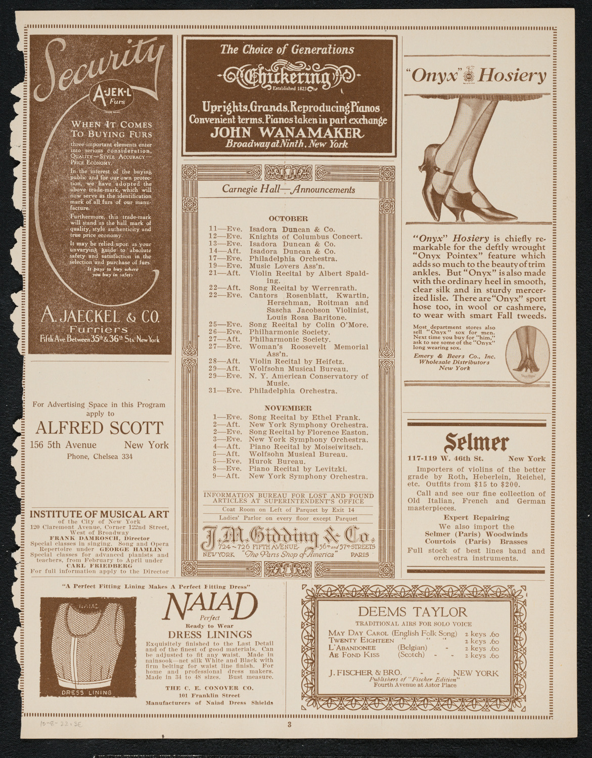 Gala Reception Concert: South-German Male Chorus and others, October 8, 1922, program page 3
