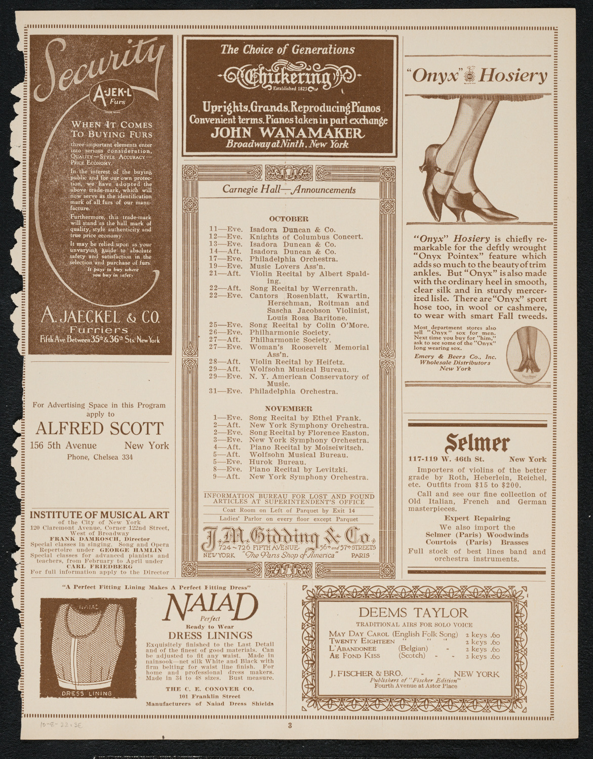 Gala Reception Concert: South-German Male Chorus and others, October 8, 1922, program page 3