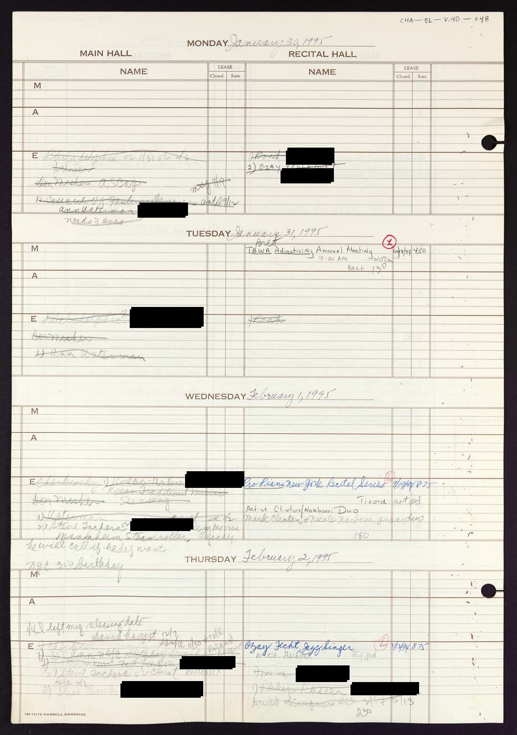 Carnegie Hall Booking Ledger, volume 40, page 48