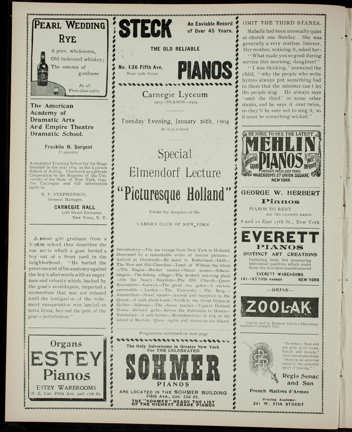 Lecture by Dwight Elmendorf, January 26, 1904, program page 2