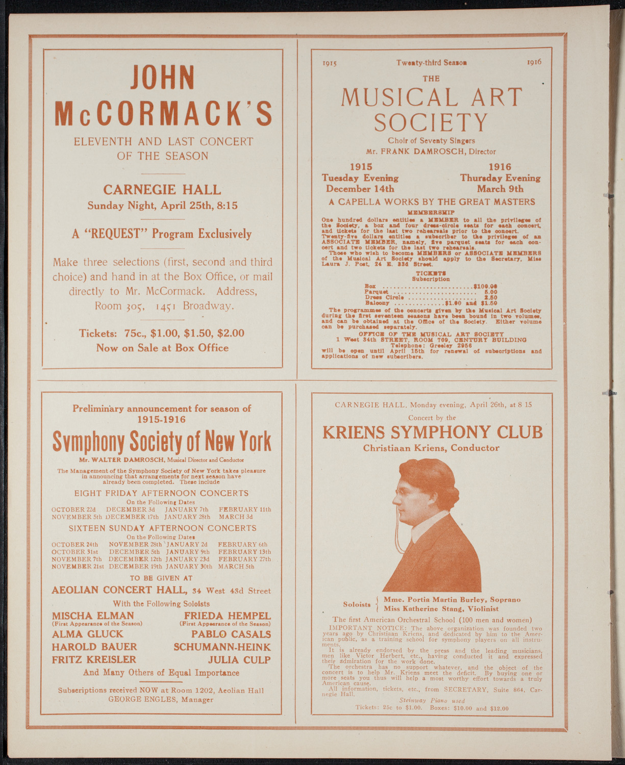 John McCormack, Tenor, April 11, 1915, program page 8