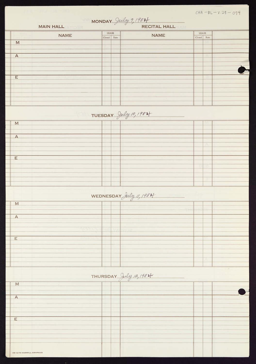 Carnegie Hall Booking Ledger, volume 29, page 94