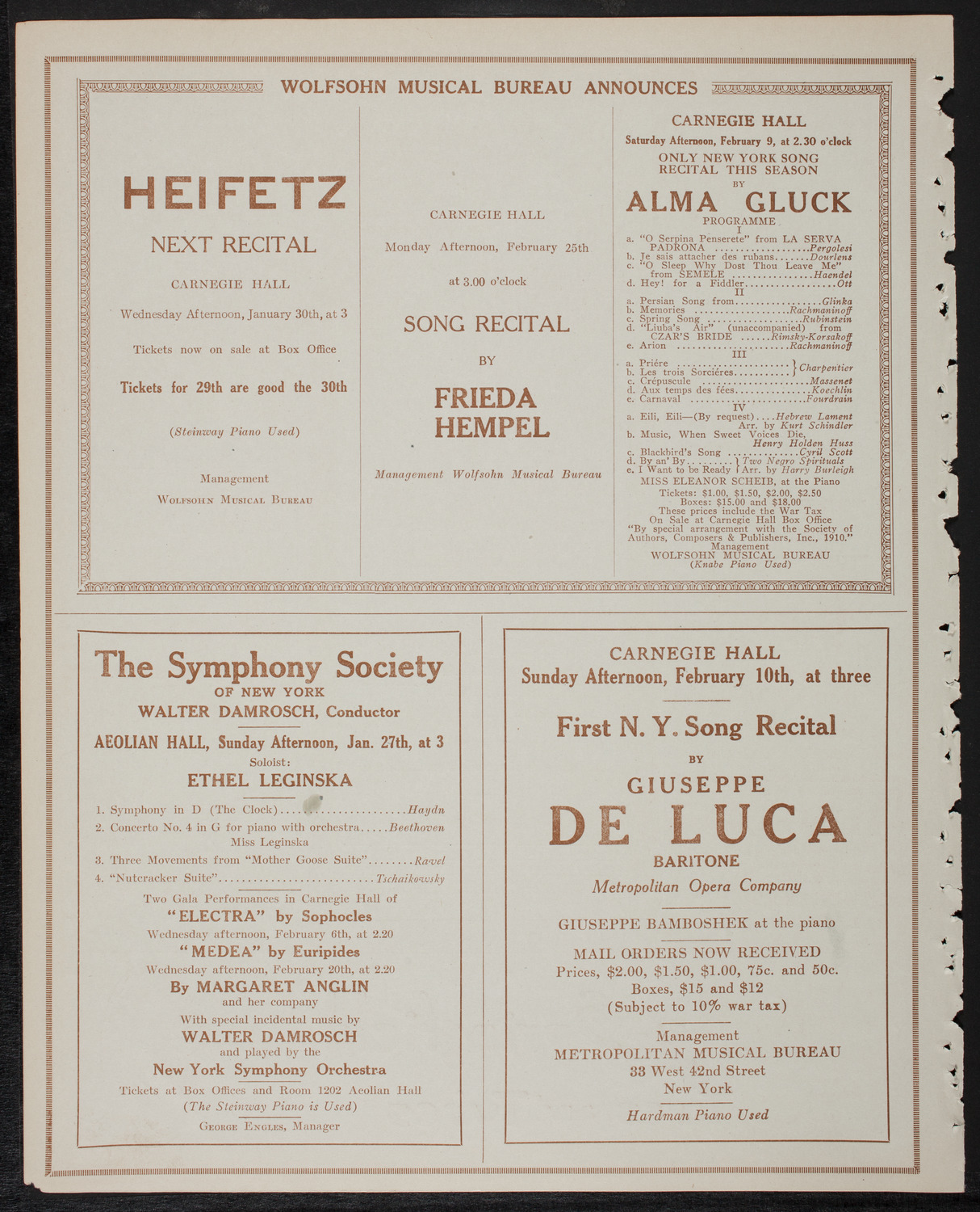 Josef Hofmann, Piano, January 26, 1918, program page 8