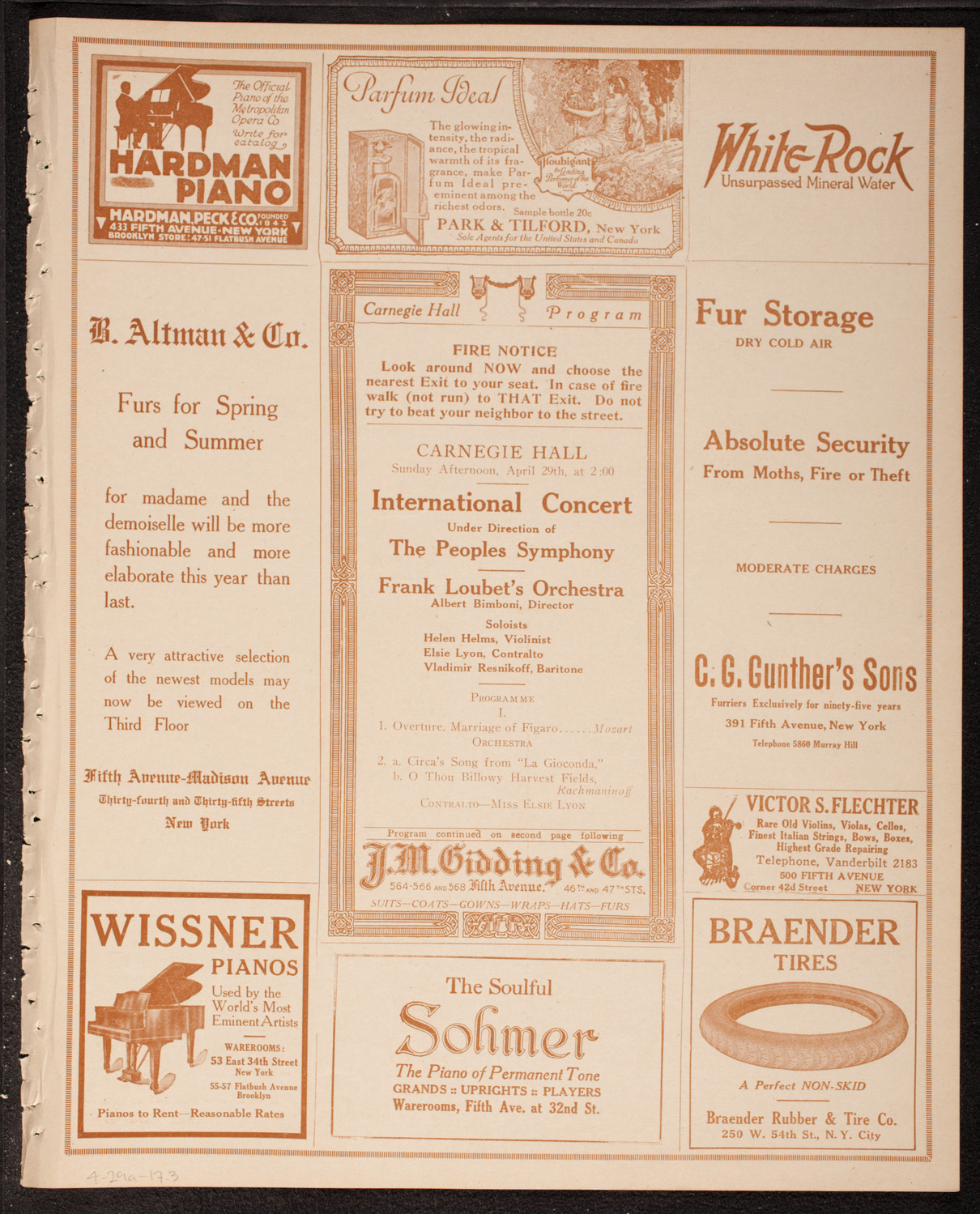 Frank Loubet's Orchestra, April 29, 1917, program page 5