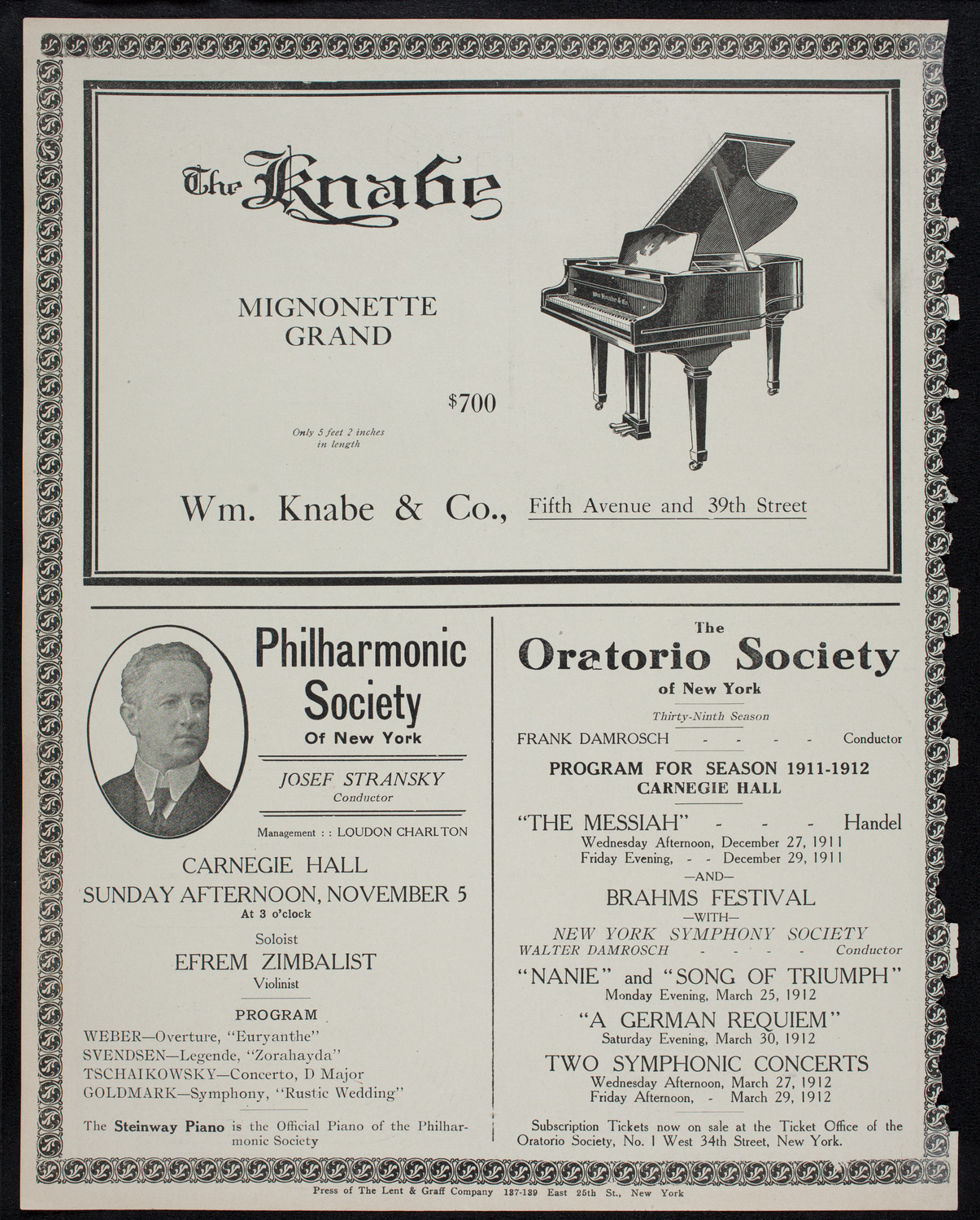 New York Philharmonic, November 3, 1911, program page 12