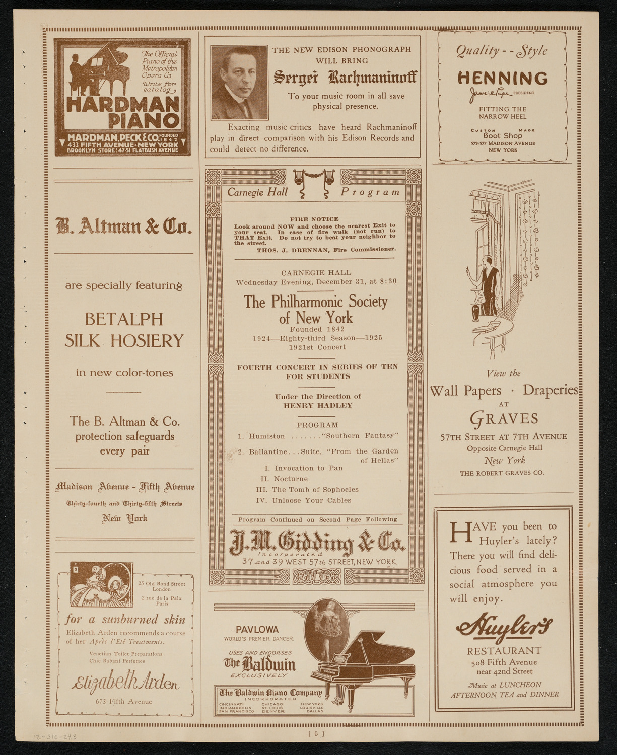 New York Philharmonic Students' Concert, December 31, 1924, program page 5