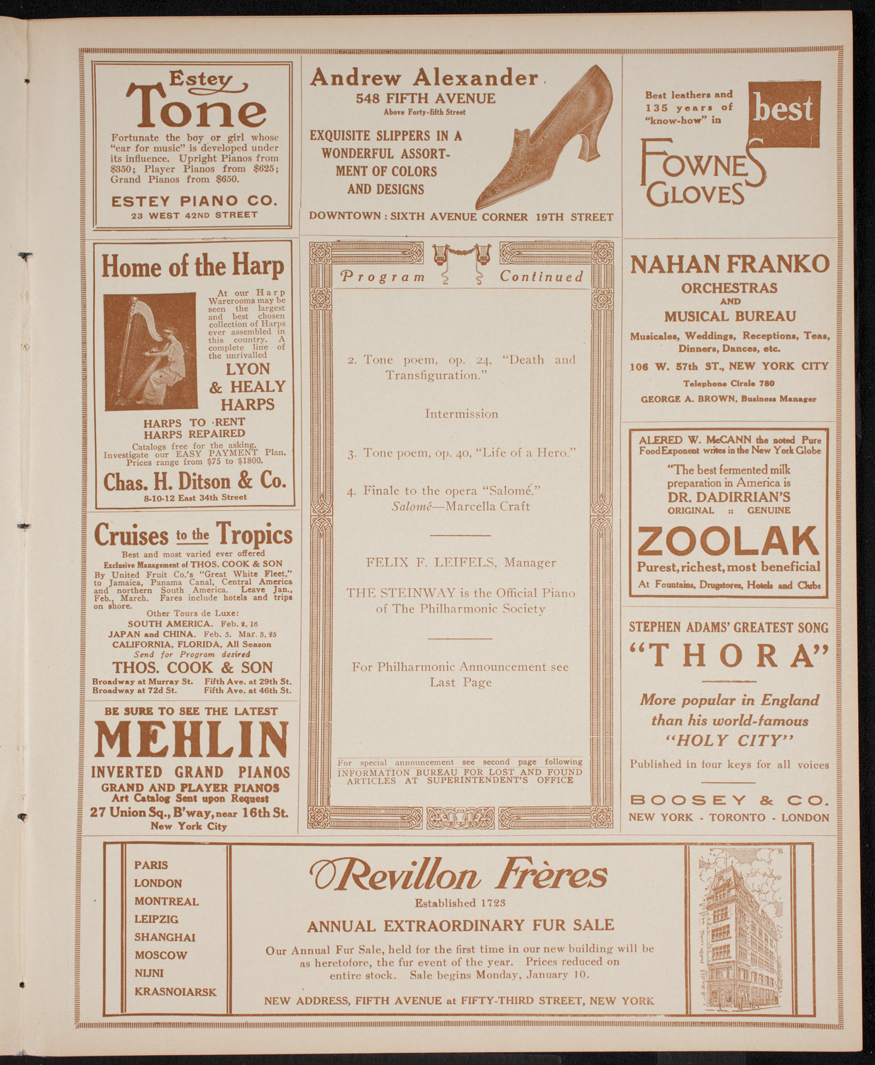 New York Philharmonic, January 13, 1916, program page 7