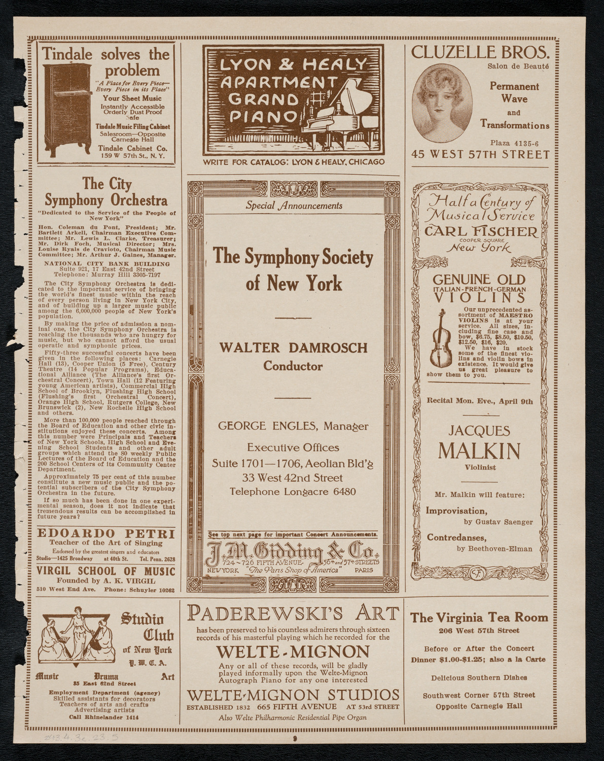 Philadelphia Orchestra, April 3, 1923, program page 9