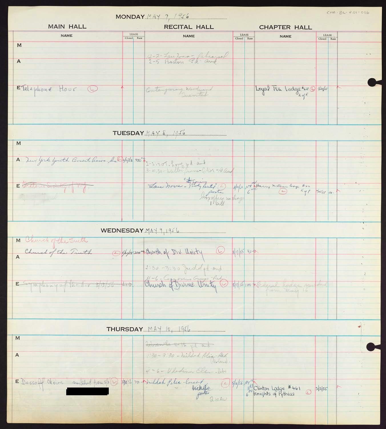 Carnegie Hall Booking Ledger, volume 1, page 66